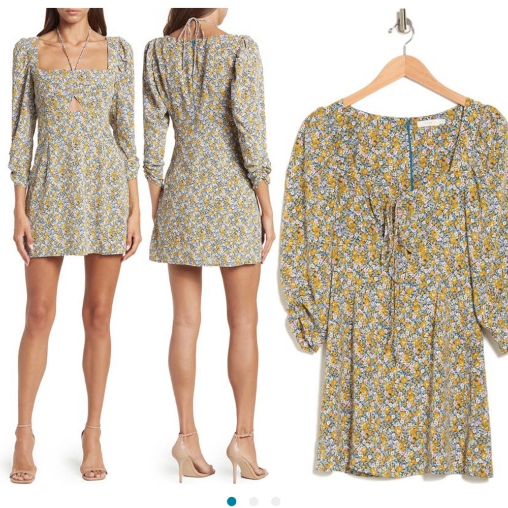Lush long sleeve tie front print mini dress